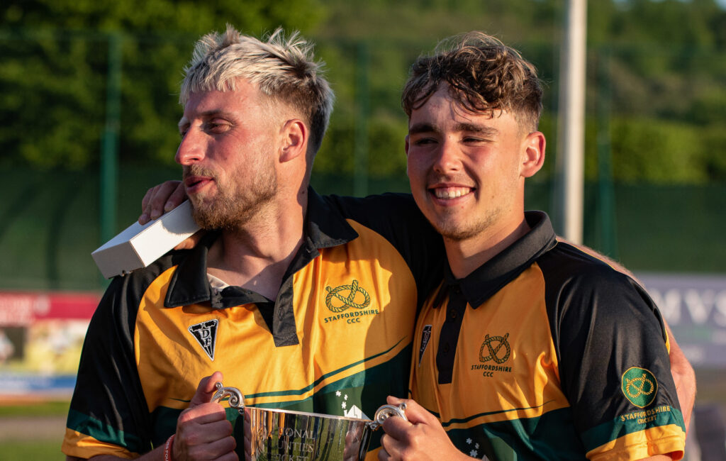 Moddershall & Oulton and Staffordshire team-mates Dan Richardson, left and Sam Atkinson celebrate the win.