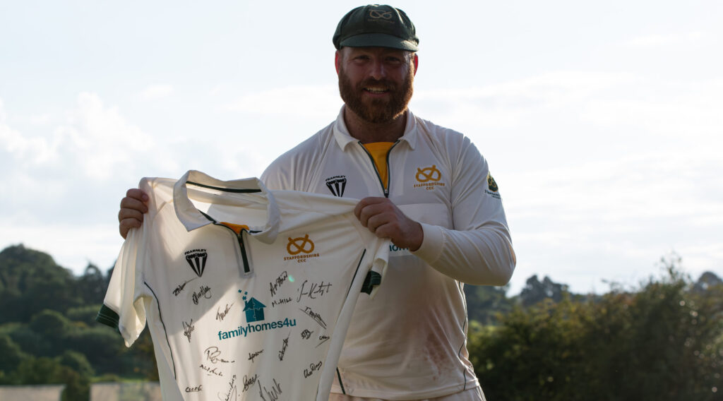 Peter Wilshaw was presented with a signed shirt after his last Staffordshire appearance.