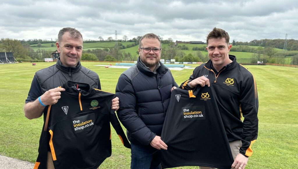 Staffordshire County Cricket Club head coach Andy Carr and captain James Kettleborough with John Stephenson from theinsulationshop