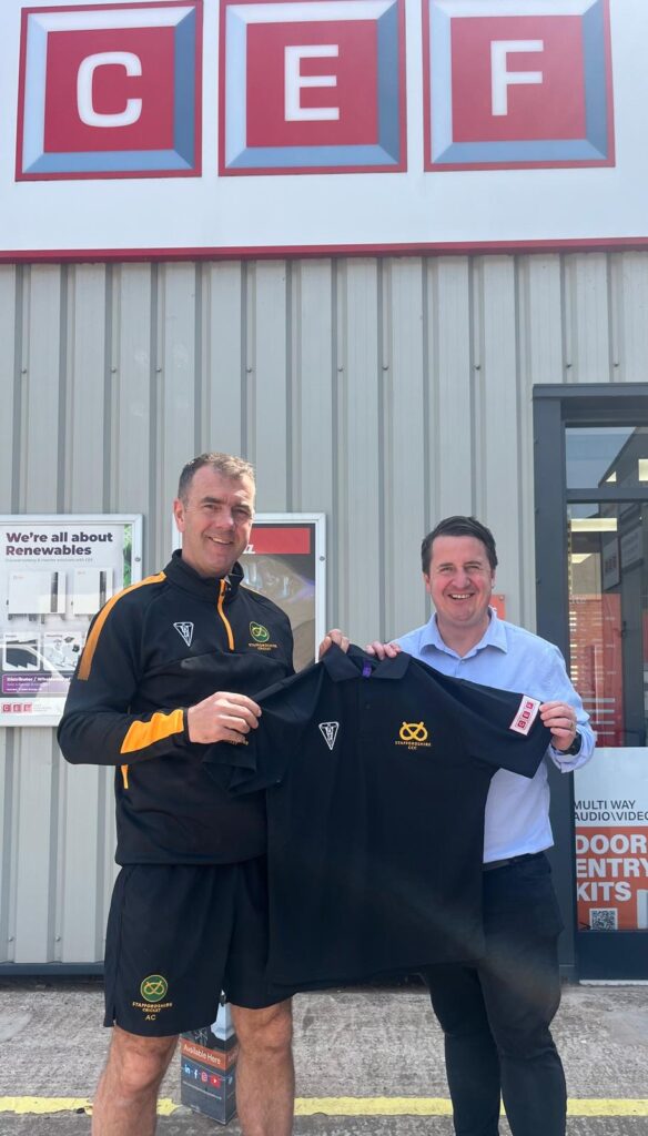 Staffordshire County Cricket Club head coach Andy Carr pictured with CEF branch manager Steve Pope.