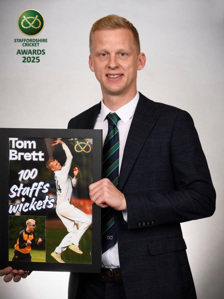 Staffordshire spinner Tom Brett took his 100th wicket for the county in the summer.