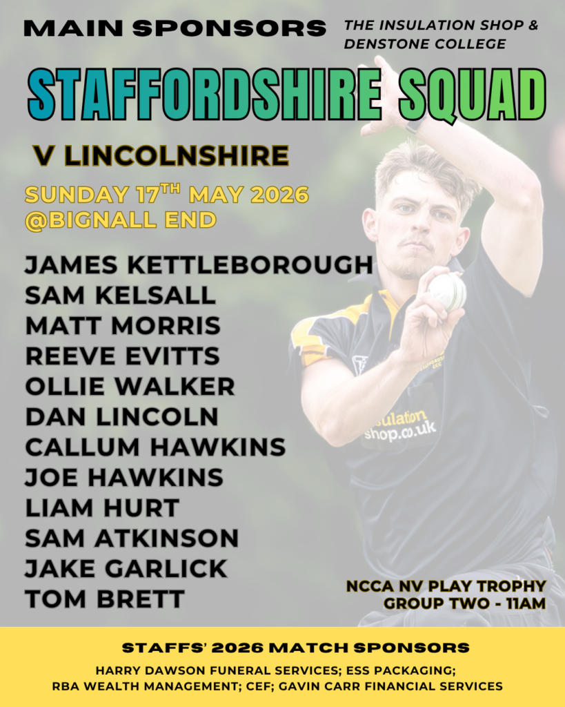 Staffordshire squad to play Lincolnshire in NCCA NV Play Trophy.