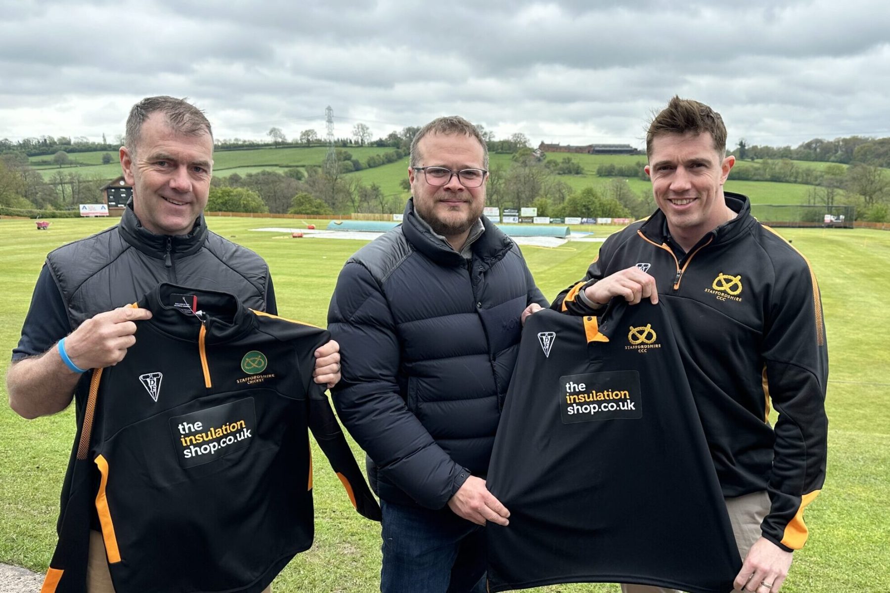 Staffordshire County Cricket Club head coach Andy Carr and captain James Kettleborough with John Stephenson from theinsulationshop