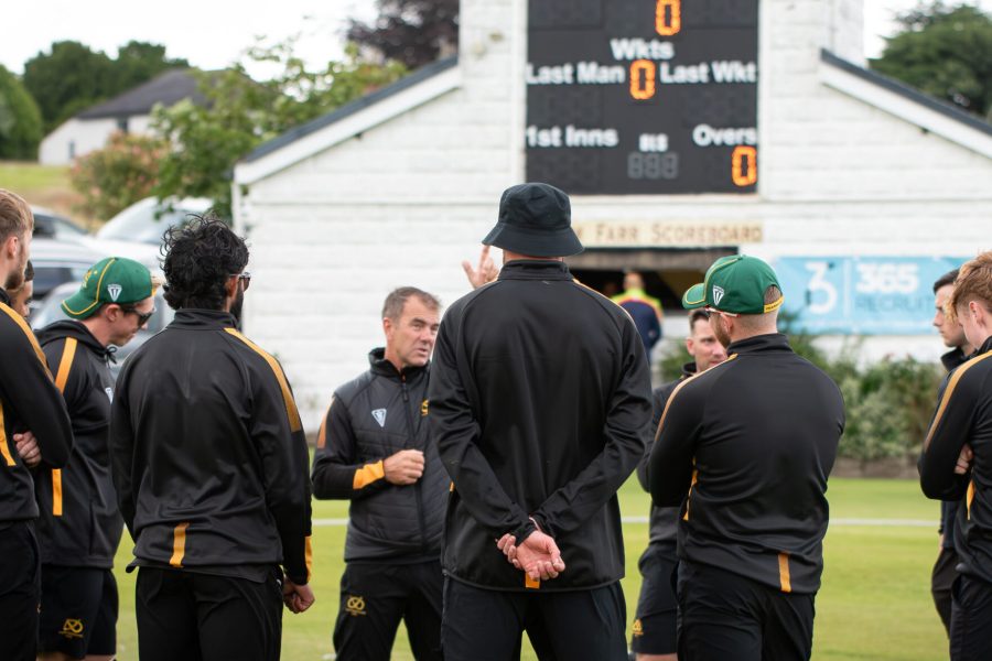 Staffordshire County Cricket Club head coach Andy Carr addresses the players