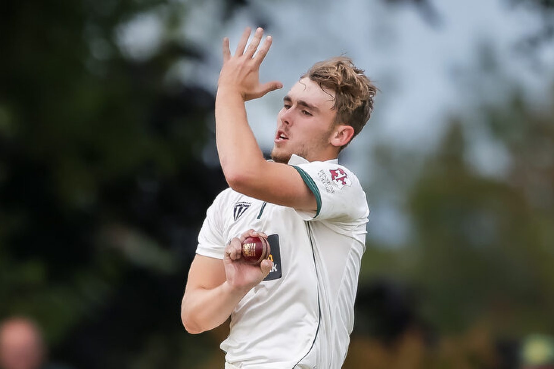 Staffordshire seamer Sam Atkinson bowls in the NCCA Championship final
