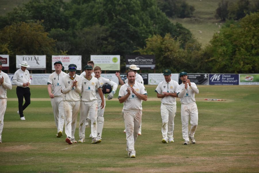 Paul Byrne leads Staffordshire off the field at the end of the Suffolk clash.
