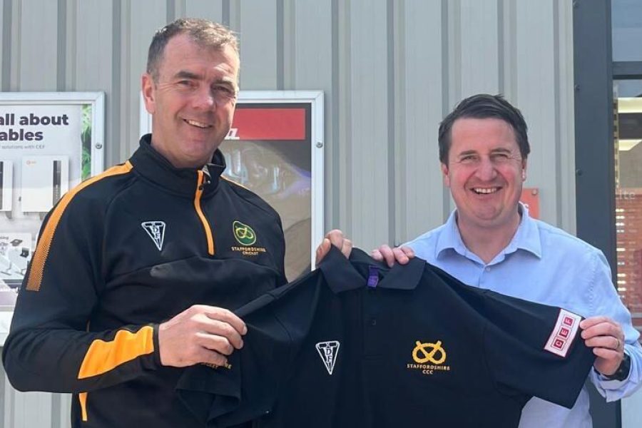 Staffordshire County Cricket Club head coach Andy Carr pictured with CEF branch manager Steve Pope.